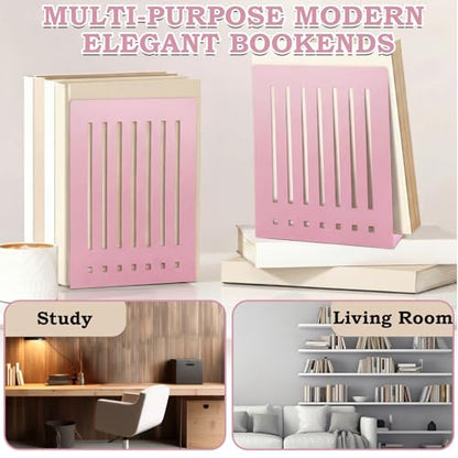 4 Pcs 10 Inch Heavy Duty Bookends Non-Skid Base, Pink - color: Pink, size: 10 Inch