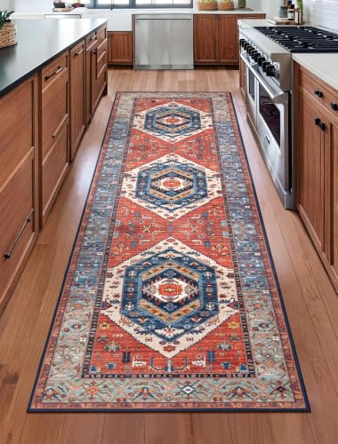 SERISSA 2'6"x8' Washable Non Slip Boho Runner Rug for Hallway，Rust - color: Rust/Multi, size: 2'6" x 8' (Runner)
