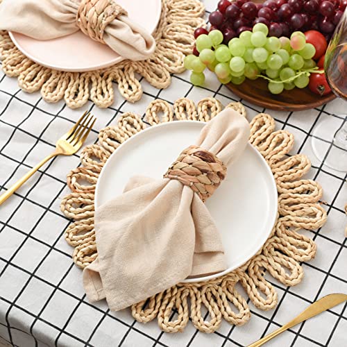 IcosaMro 13 Inch Boho Round Woven Placemats Set of 6 Natural Place Mats - color: Style a -13 Inch, Pack of 6
