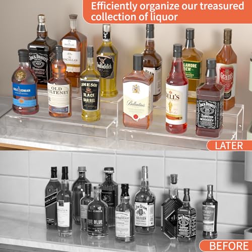 JUESHA 2 Tier Liquor Bottle Display Shelf - color: Clear