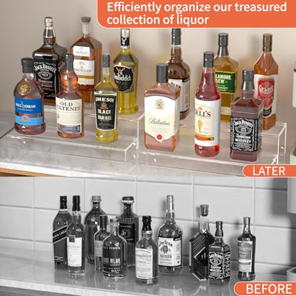 JUESHA 2 Tier Liquor Bottle Display Shelf - color: Clear