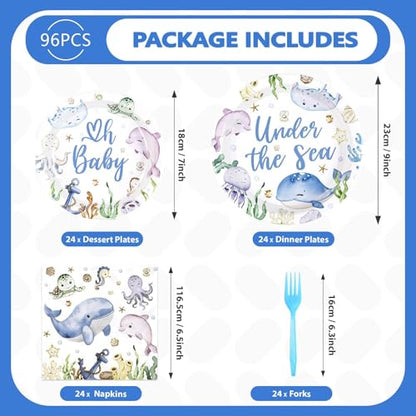 Grencian 96 Pcs Under the Sea Baby Shower Ocean Themed Supplies, Serves 24 - style: Under the Sea Kit