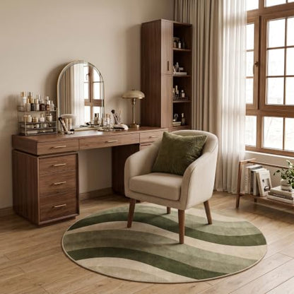 4Ft Olive Green and Beige Abstract Wave Area Rug for Living Room - color: Olive Green/Beige, size: 4' (Round)