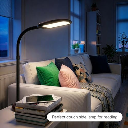 Brightech Litespan Slim LED Floor Reading Lamp - Modern Tall Lamp with Adjustable Gooseneck for Living Rooms & Offices - Dimmable Crafts Work Light - Brown - color: Havanah Brown