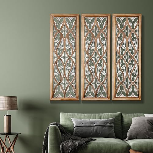 XIAOAIKA Boho Hand-Carved Ornate Geometric Wood Wall Art Panels, Set of 3 - color: STYLE B