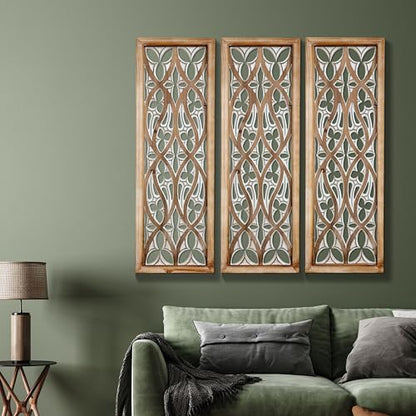 XIAOAIKA Boho Hand-Carved Ornate Geometric Wood Wall Art Panels, Set of 3 - color: STYLE B