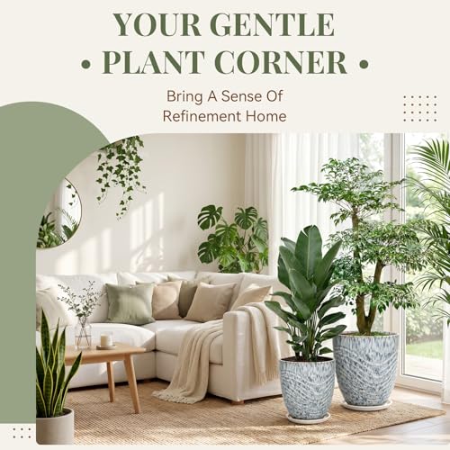 11.8 Inch Modern Ceramic Plant Pot with Saucer, Flower Pot with Drainage Hole Mesh Net,Indoor Outdoor Planter (Spotted Blue) - color: Spotted Blue, size: 11.8 Inch
