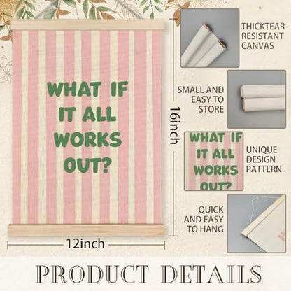 KAOWT Pink Green What If It All Works Out Wall Art Sign, 12x16 Inches - color: Pink Green