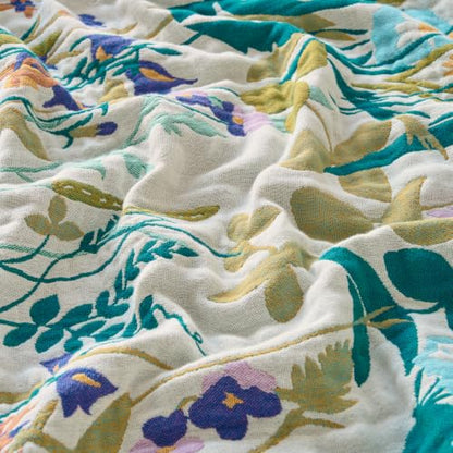 Boho Throw Blanket, 100% Soft Cotton Floral Quilt, Throw 50"x 60" - color: Wildflowers, size: Throw 50"x60"