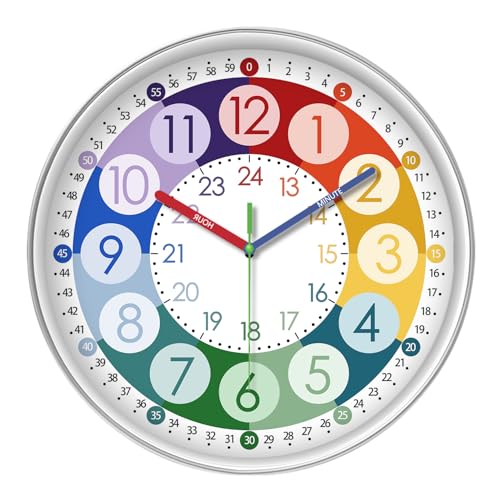 XFM Learning Clock for Kids 10 Inch Silent - color: Colorful2, size: 10 Inch-1pcs