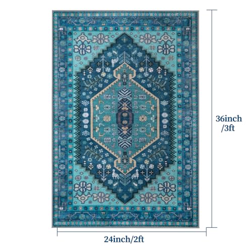 Ciicool 2x3ft Small Area Rug,Washable Boho Thin Mat for Entryway Kitchen - color: Teal, size: 2' X 3' (Rectangular)