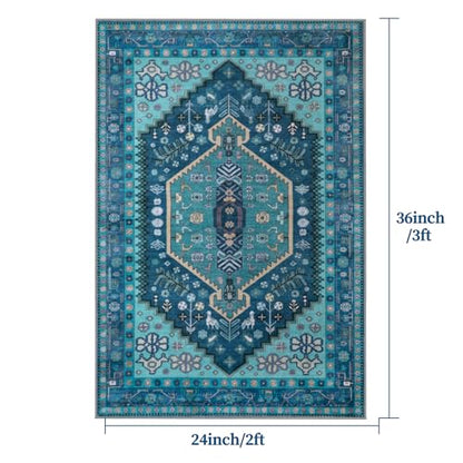 Ciicool 2x3ft Small Area Rug,Washable Boho Thin Mat for Entryway Kitchen - color: Teal, size: 2' X 3' (Rectangular)