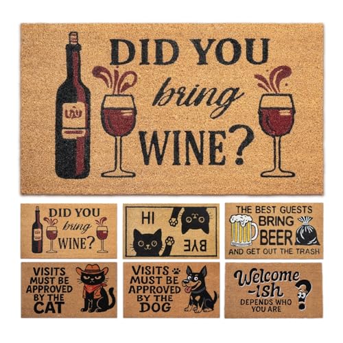 Funny Coir Door Mats Outside and Inside, Wine, 17 x 30 in - color: Wine