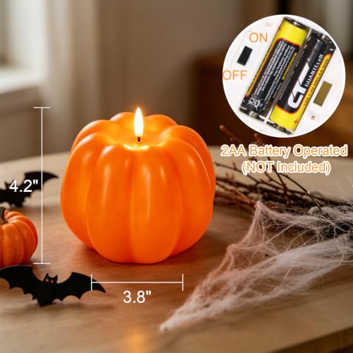 Wondise Orange Fall Decorations Real Wax Pumpkin Candles with Remote Timer - color: 5-Orange