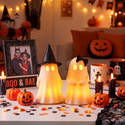 Fumete 2 Pcs Halloween Decorations Indoor, Light up Ghost Couple Figurines - style: Couple Ghosts