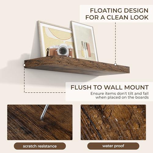 RICHFOCUS Bathroom Floating Shelves for Wall 2Pack|Rustic Brown|32" L - color: Rustic Brown, size: 31.5"L x 8"D, Set of 2