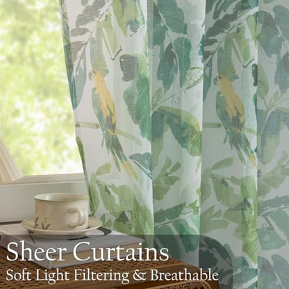 Green Sheer Curtains 63 Inch Length for Living Room 2 Panels - color: Tropical Leaf and Bird, size: 50"W x 63"L (Pack of 2)