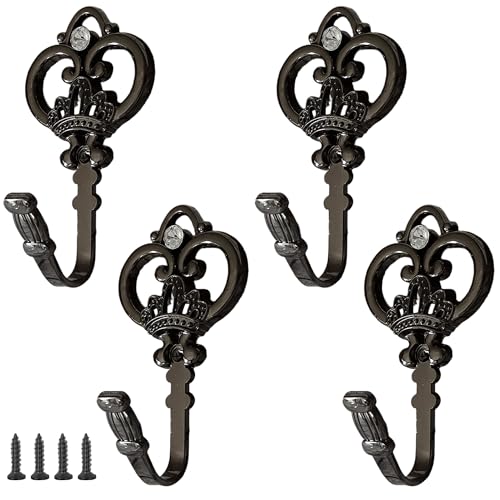 4 Pack Gunmetal Crown Curtain Holdbacks, Heavy Duty Metal Wall Hooks for Hanging Drapes, Coats, Hats & Towels, Vintage Rustic Decor for Living Room, Bedroom, Entryway - color: Gunmetal, size: 4PCS