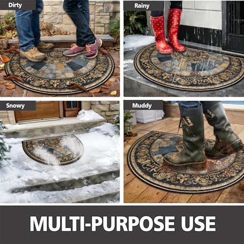 Half Round Door Mat 24"x36", Non-Slip Indoor Entryway Rug, Washable - color: Multicolor-1