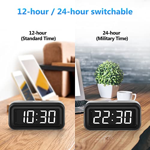 Digital Alarm Clock Battery Operated with LED Display for Bedrooms, Long Battery Life for 12 Months, 3 Brightness Adjustable, 12/24 Hour, Snooze, Black Case with White Digits - color: Black-white