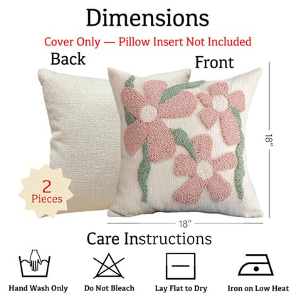 Chenille Embroidered Throw Pillow Covers 18x18 Set of 2, Daisy - color: Pink, size: 18" x 18" (Pack of 2)