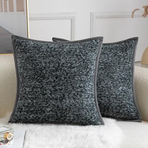 Yaertun Pack of 2 Tie-dye Chenille Textured Throw Pillow Covers Decorative Square Accent Cushion Cover Cozy Soft Velvet Pillow Case for Couch Sofa Bedroom Living Room 18x18 Inch Grey - color: Grey, size: 18" x 18" (Pack of 2)