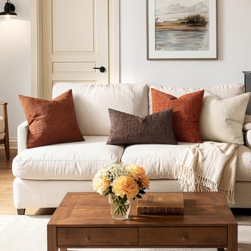 MIULEE Fall Couch Pillow Covers Textured Chenille 18x18 Beaver Fur - color: Beaver Fur, size: 18" x 18" (Pack of 2)