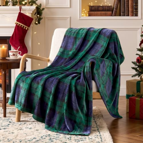 BEDELITE Christmas Fleece Throw Blanket for Couch & Bed, Blue & Green - color: Blue&green Tartan, size: Throw(50"x60")