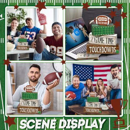 Yuntau 4 Pcs Fall Football Table decoration Centerpieces Wooden Blocks sign - style: Football