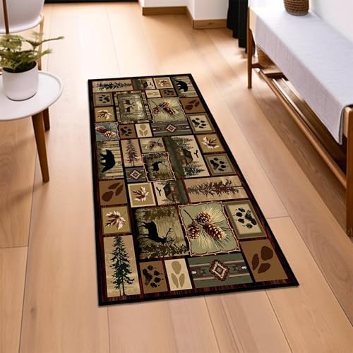 Rustic Cabin Runner Rug 2x4,Deer Bear Wildlife Kitchen Runners Rug - size: 2'x4'