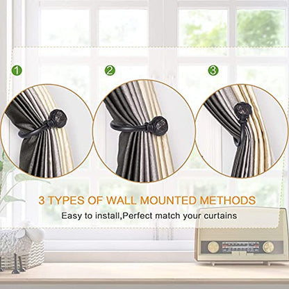 SZXIMU Curtain Drapery Holdbacks for Wall, 2 Pack, Netted Finials, Black - color: Black Netted Texture