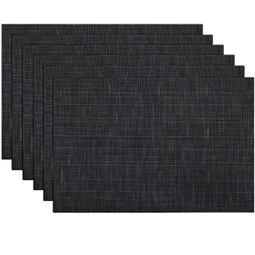 SHACOS Placemats Set of 6 Woven Vinyl Place Mats for Dining Table Wipe Clean Stain Resistant Table Mats Indoor Outdoor (6, Black) - color: Black, size: Set of 6