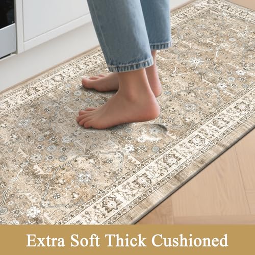 Pauwer Anti Fatigue Kitchen Floor Mats Set of 3, Cushioned Rug, Light Brown - color: Light Brown
