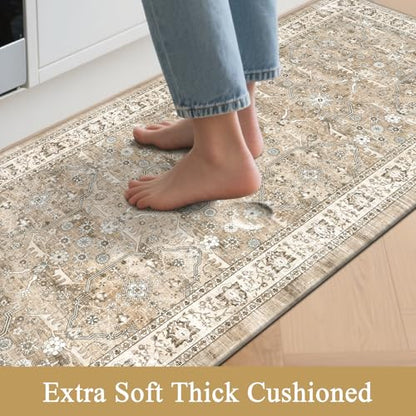 Pauwer Anti Fatigue Kitchen Floor Mats Set of 3, Cushioned Rug, Light Brown - color: Light Brown