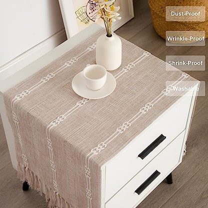 Rustic Small Boho Light Coffee Linen Style Table Runner 14x36 Inches - style: Light Coffee