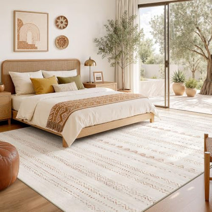 Nakagishi Boho 6x8 Area Rug Living Room Rugs Machine Washable Brown - color: Beige Brown, size: 6' X 8' (Rectangular)