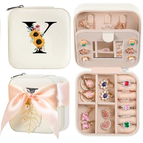 AYGXU Travel Jewelry Box for Women and Girls - Small Case With Initial A-Z - Teacher Gifts - color: white, size: Y