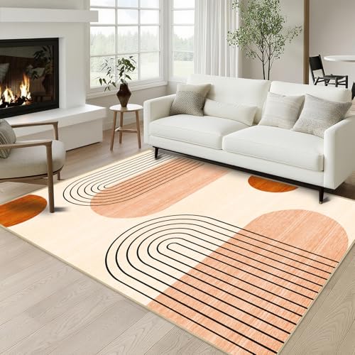 Boho Area Rug 3x5 for Living Room Bedroom, Mid Century Modern Area Rugs Geometric Machine Washable Rug Non-Slip Printed Low-Pile Floor Carpet for Kitchen Bathroom, Orange - color: Boho, size: 3'x5'