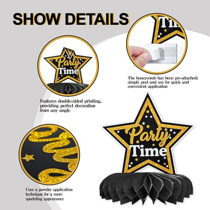 12 Pcs Birthday Table Decorations Glitter Black and Gold Birthday Decor - style: Black Gold