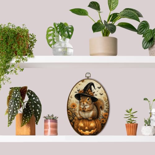 JQF Halloween Squirrel Witchy Pumpkin Oval Wall Decor Framed 442XW-YGH-fall - color: fall Squirrer-1