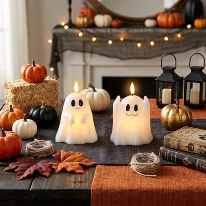 Wondise Spooky Ghost Halloween Flameless Candles with 6hrs Timer - color: 3-White