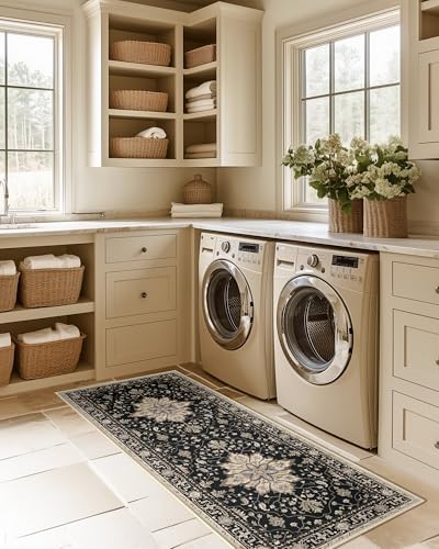RELEANY Washable Area Rug, Runner 2'x5', Black/Neutral - color: Black/Neutral, size: 2' x 5' (Rectangular)