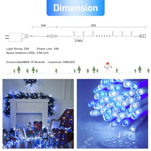 JMEXSUSS 2 Pack 100 LED Blue and White Christmas Lights - color: Blue White, size: 200 LED