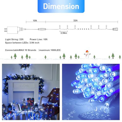 JMEXSUSS 2 Pack 100 LED Blue and White Christmas Lights - color: Blue White, size: 200 LED