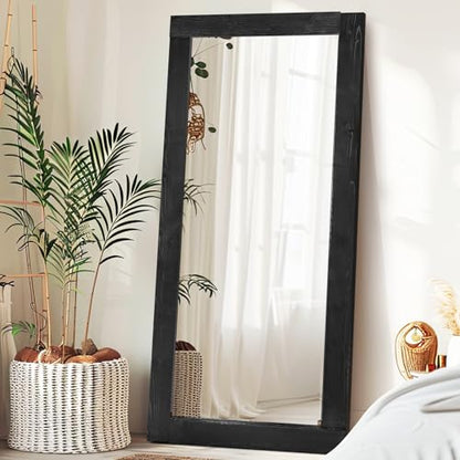 71x32in Full Length Mirror, Solid Wood Convex Frame, Black - color: Black-convex Frame, size: 71"L x 32"W