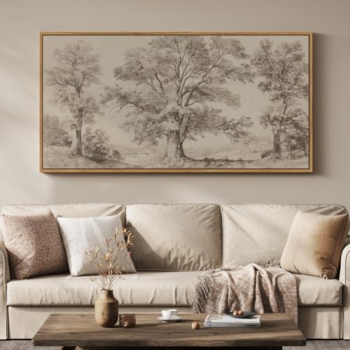 Extra Large Framed Vintage Landscape Wall Art for Living Room, 60x30 Inch - color: Beige and Gray, size: 57"L x 28.5"W