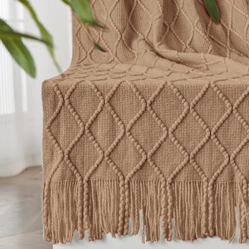 inhand Khaki Knitted Throw Blanket for Couch and Bed, 60"x80" - color: Khaki, size: 60"x80"