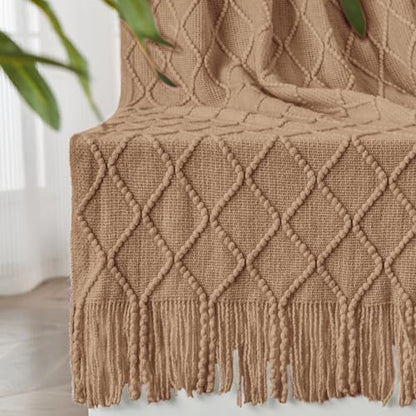 inhand Khaki Knitted Throw Blanket for Couch and Bed, 60"x80" - color: Khaki, size: 60"x80"