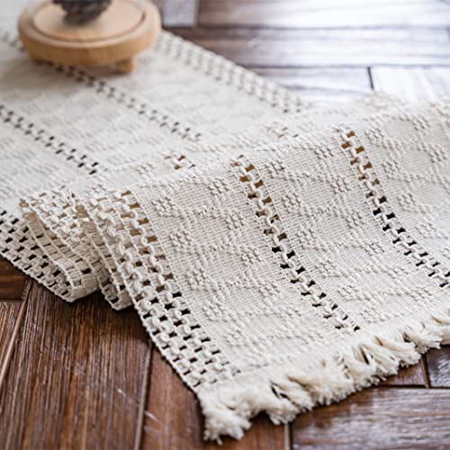 Macrame Table Runner Cream Beige Boho Table Runners with Tassels 12x71in - size: 12"Wx71"L