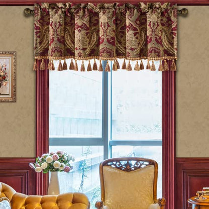 Loom and Mill Chenille Damask Valances for Windows, Red Brown, 54"x18" - color: Luxembourg-red+brown